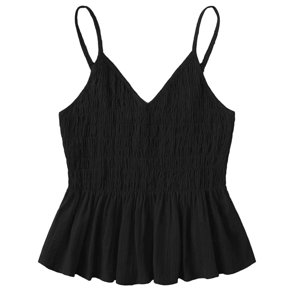SHEIN Ruffle Hem Blouse Cami Sleeveless Top in Black